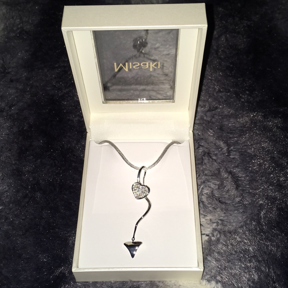 Misaki Crystal and Silver Heart Silk Necklace